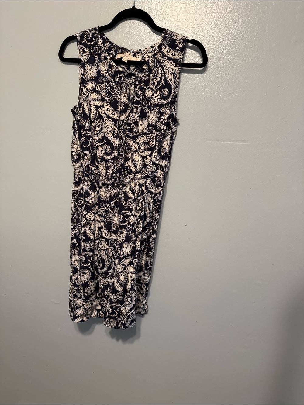 LOFT Navy and White Paisley Midi Dress